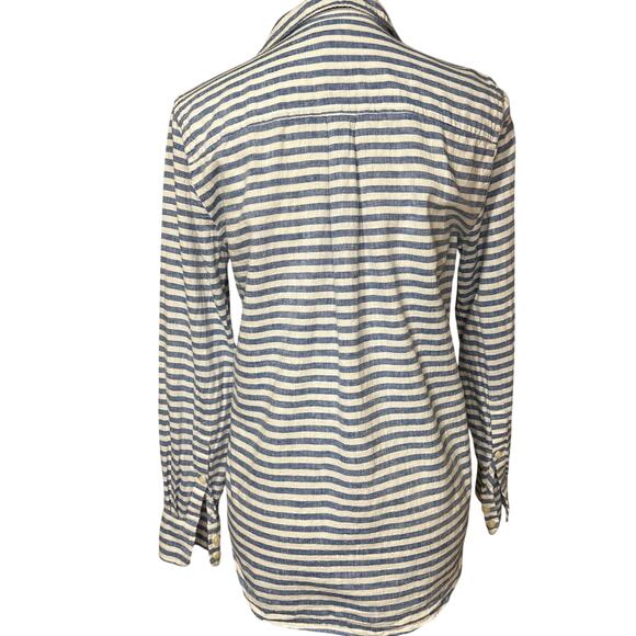 J. Crew Factory Blue & White Striped Linen/Cotton‎ Blend Button Down Shirt sz SM - Picture 2 of 4